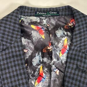 Paisley & Gray Blue Checked Slim Fit 36R Butterfly Lined 2-Button Blazer Jacket